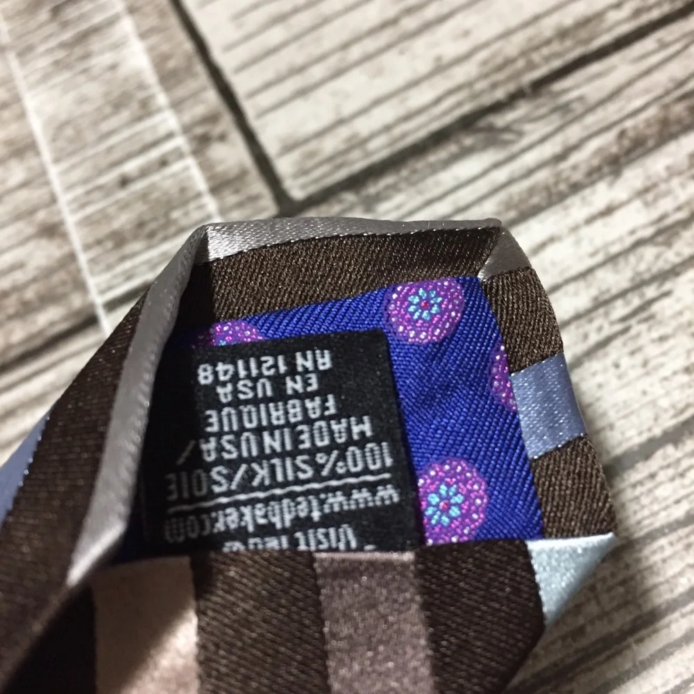 Ted Baker London Men’s Brown Striped Silk Necktie Tie Made in USA Formal READ